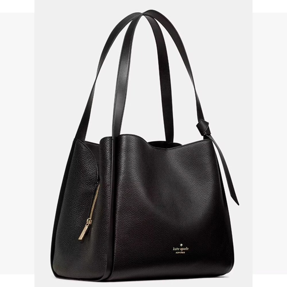 S Kate Spade Knott Large Carryall Bag Black Pebbled Leather Purse KM663 NWT $399